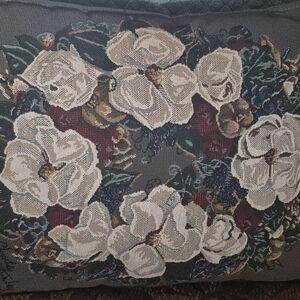 Floral Tapestry Pillow with Cream and Green Accents